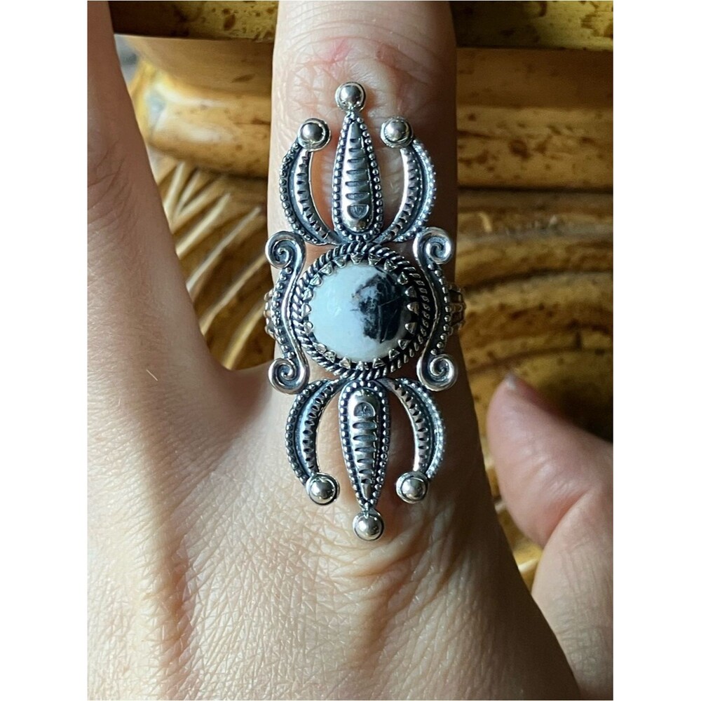 White Buffalo Turquoise Sterling Silver Ring Size 8